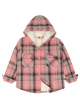 Girls Hooded Plaid Flannel Shirt Jacket,Sherpa Lined