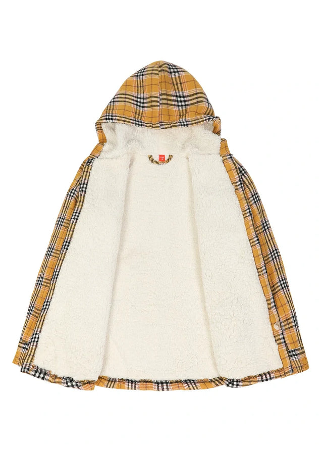 Girls Hooded Plaid Flannel Shirt Jacket,Sherpa Lined