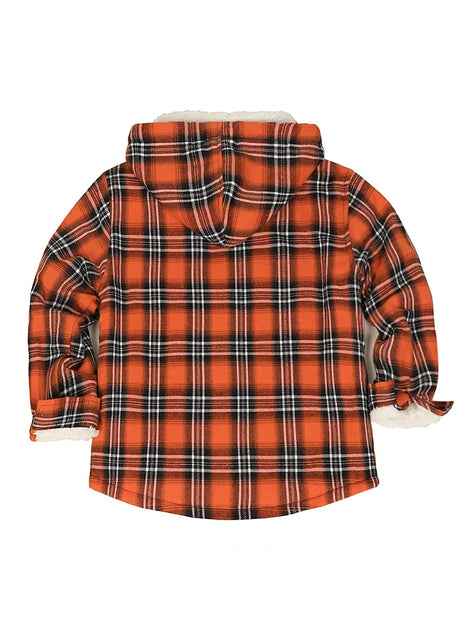 Detail of the back of the kids energetic aura flannel jacket