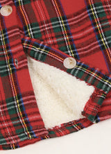 Close-up of boys christmas red flannel jacket with buttons