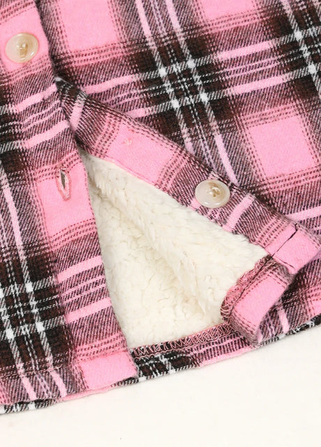 Close-up of kids thick flannel jacket with buttons