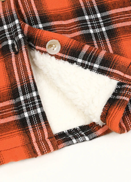 Close-up of boys energetic aura thick flannel jacket with buttons