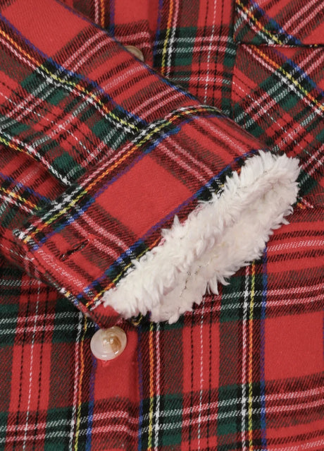 Close-up of the interior cuffs of boys christmas red flannel jacket