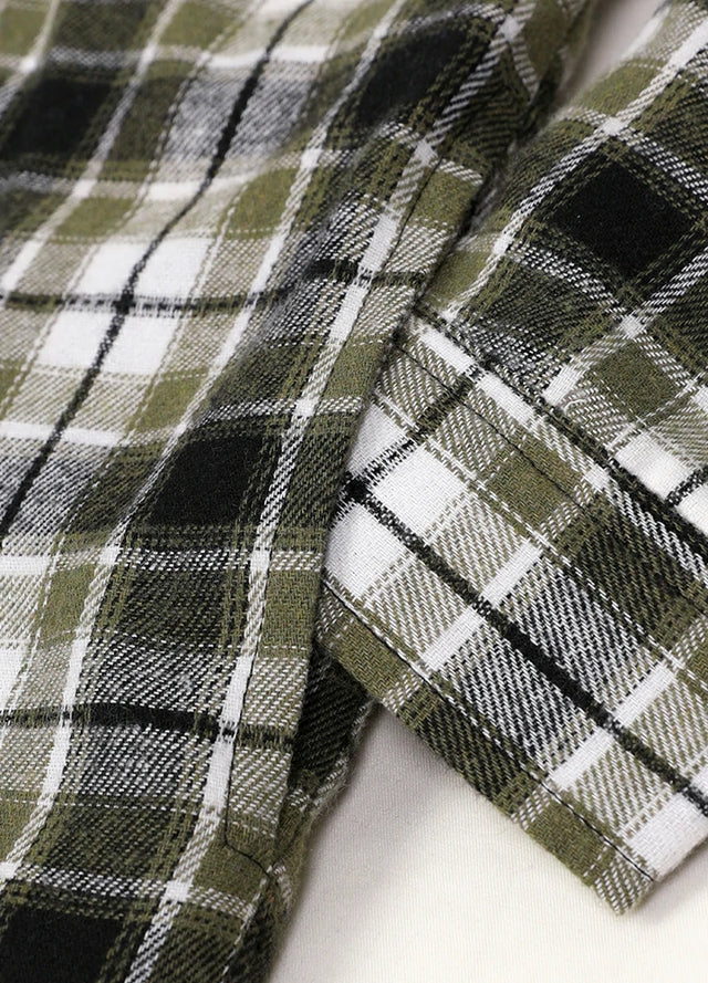 Close-up of boys thick flannel jacket with cozy pocket