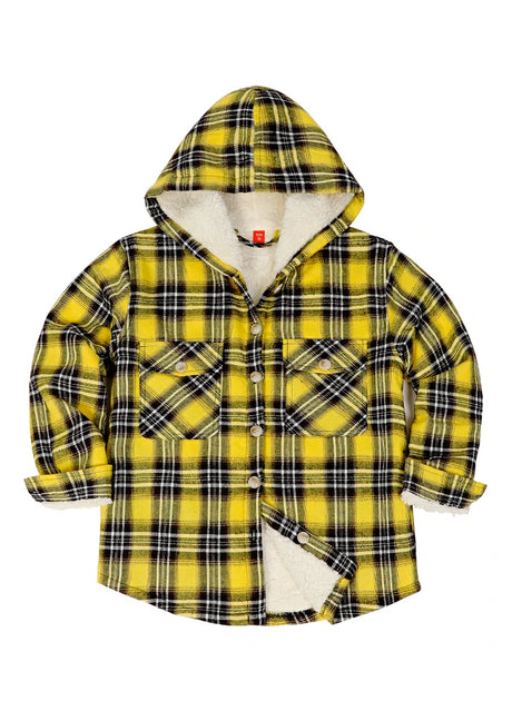 Front view of kids comfortable light plaid flannel jacket