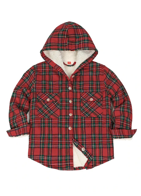 Front view of boys warm plaid flannel shirt for boys