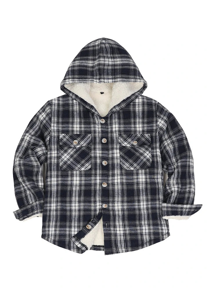 Boys Sherpa Lined Flannel Plaid Shirt Jacket,Hooded Flannel Jacket Kid –  FlannelGo