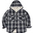 Front view of boys navy grey flannel jacket with hood