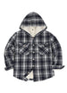 Front view of boys navy grey flannel jacket with hood