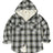 Front view of boys noir green flannel jacket with hood