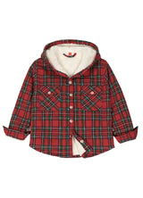 Front view of boys christmas red flannel jacket