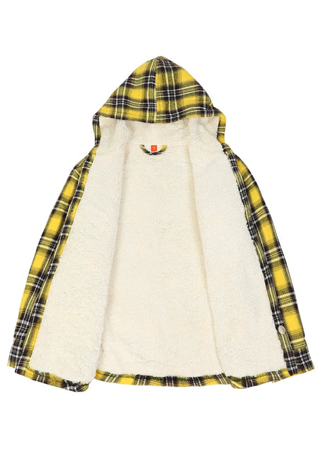 Close-up of kids autumn grid soft and warm flannel jacket lining