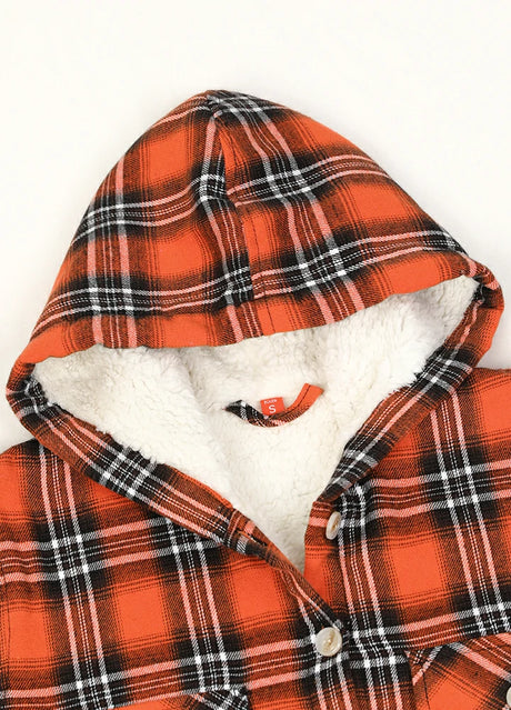 Detail of kids energetic aura flannel jacket with hood