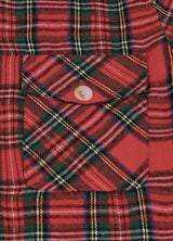 Detailed view of boys christmas red flannel jacket pocket with button