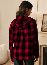 Women's Hooded Plaid Brushed Flannel Shirt,Full Zip Flannel Hoodie