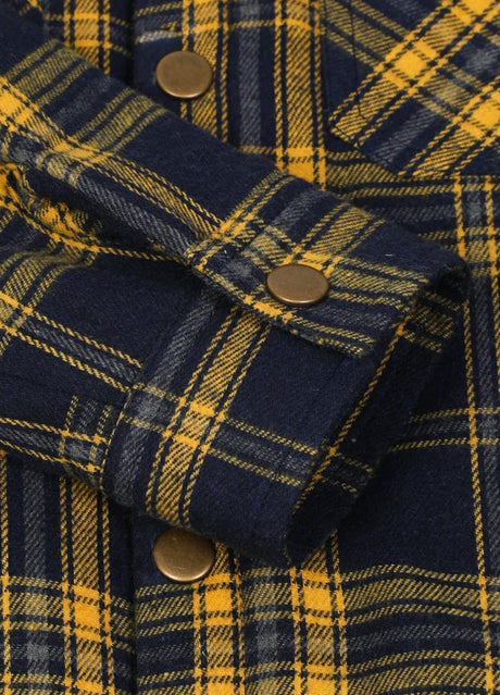 Close-up of cuff with button on kids fleece-lined flannel jacket 