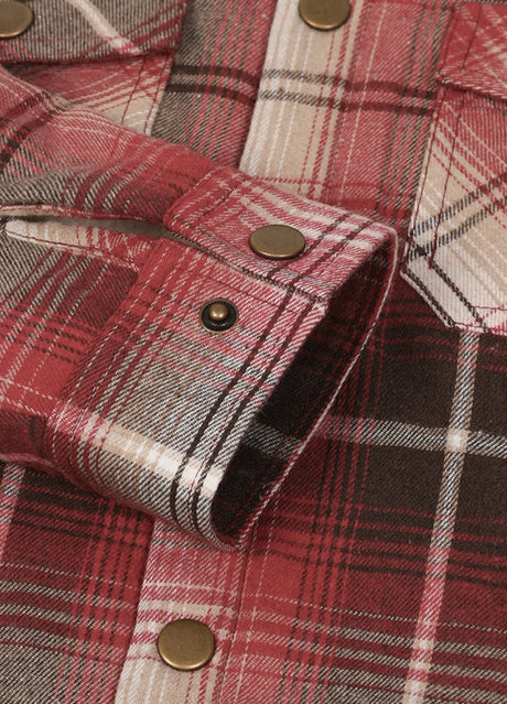 Close-up of cuff with button on kids crimson shadow fleece-lined flannel jacket 