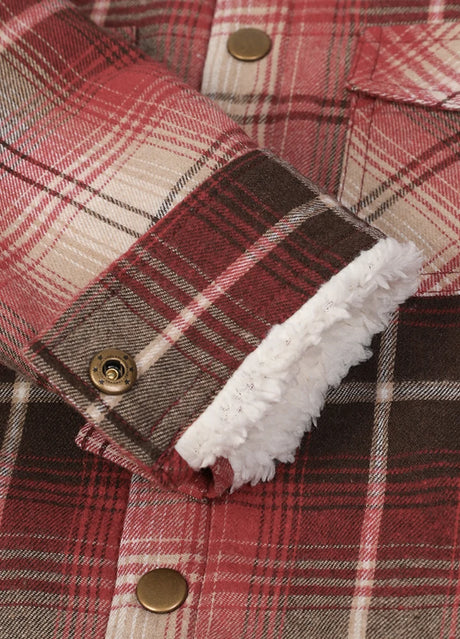  Close-up of the interior of kids crimson shadow flannel jacket with cuff