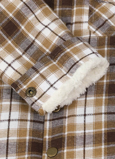 Kids mocha white flannel jacket with buttons and shirttail hemline detail