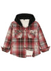 Front view of kids fleece-lined crimson shadow flannel jacket