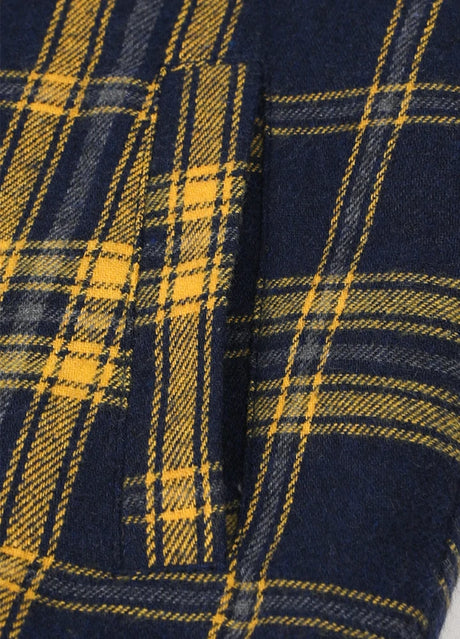 Detail of kids fleece-lined snap flannel jacket with warm hand pocket