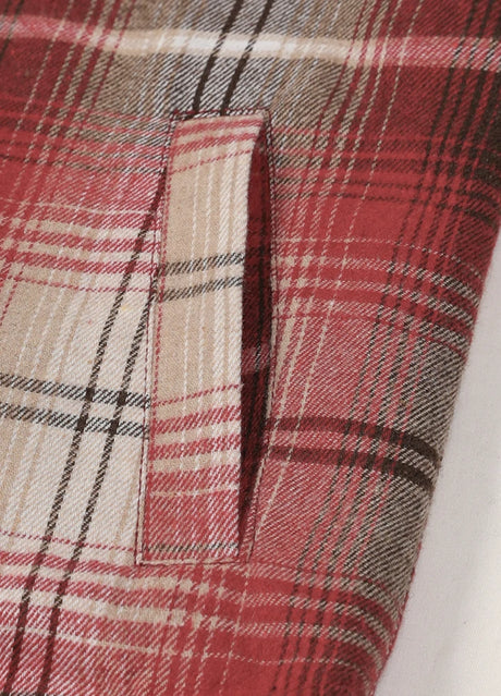 Detail of kids crimson shadow flannel jacket with warm hand pocket