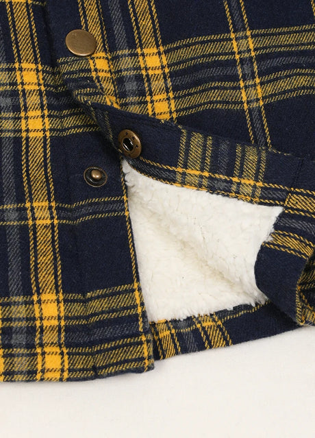 Kids fleece-lined flannel jacket with buttons and shirttail hemline detail