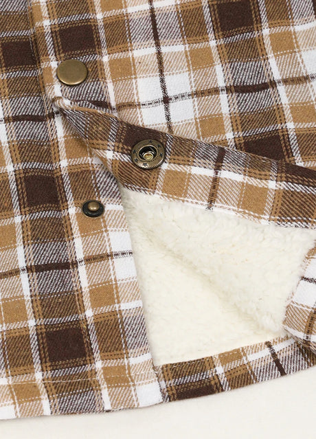  Close-up of the interior of kids mocha white flannel jacket with cuff