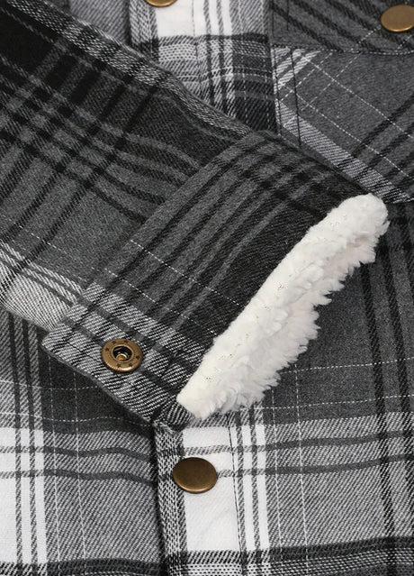  Close-up of the interior of kids slate gray flannel jacket with cuff