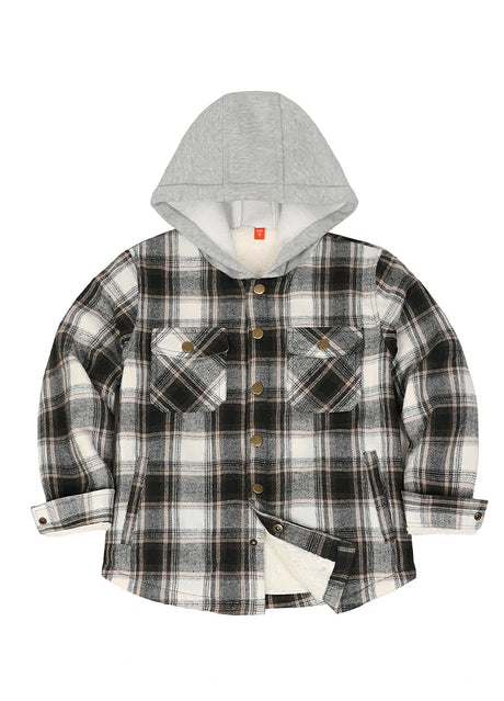 Front view of kids white plaid flannel jacket