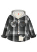 Front view of kids fleece-lined slate gray flannel jacket