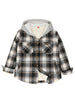 Front view of kids fleece-lined white plaid flannel jacket