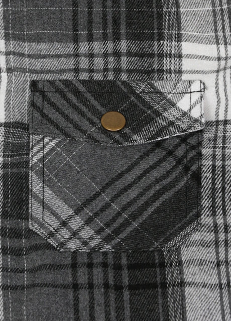 Detail view of kids slate gray flannel jacket pocket with button