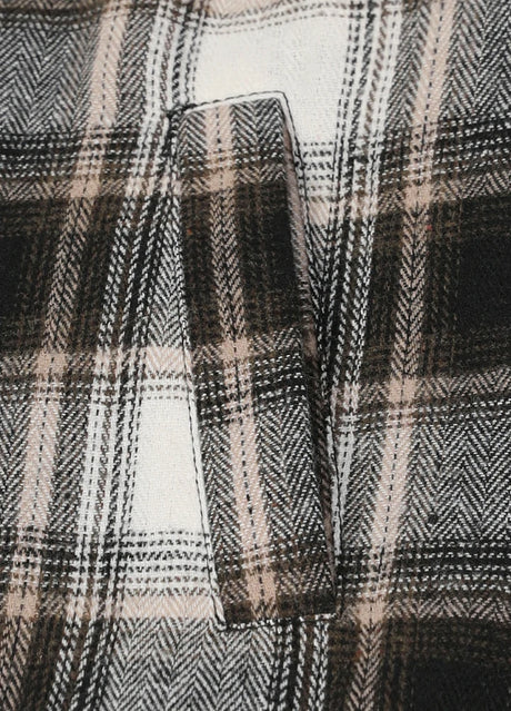 Detail of kids white plaid flannel jacket with warm hand pocket