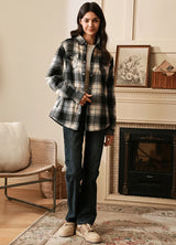 Womens Snap Plaid Flannel Jacket, Sherpa-Lined Shacket