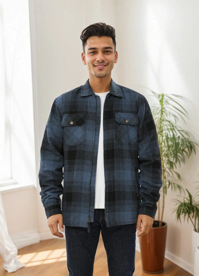 Mens zip up flannel sale