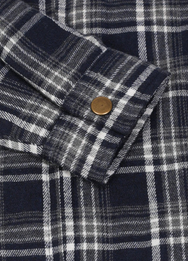 Close-up of kids maritime chic full zip flannel jacket with cuffs