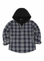 Front view of kids maritime chic sherpa lined flannel jacket with zipper