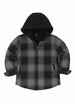 Front view of kids medium gray sherpa lined flannel jacket with zipper