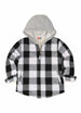 Front view of kids black grey sherpa lined flannel jacket with zipper