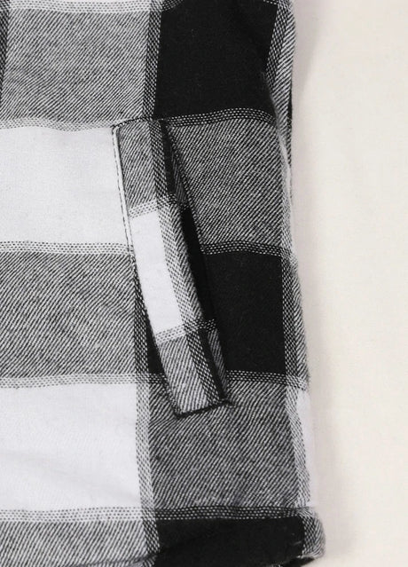 Detail of kids black grey hooded flannel jacket with side pocket