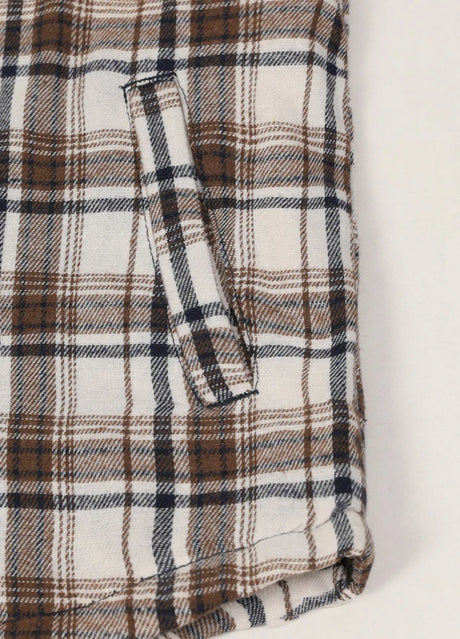 Detail of kids brown white hooded flannel jacket with side pocket