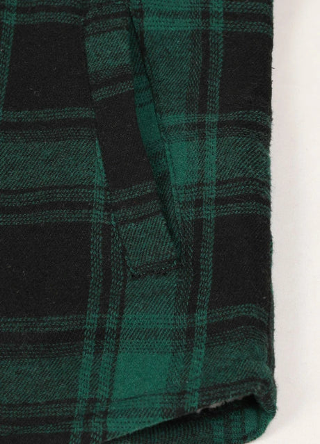 Side pockets detail on kids dark green flannel jacket