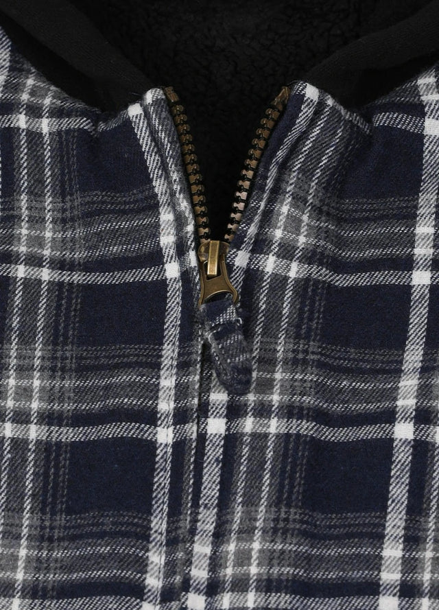 Close-up of smooth zipper on kids maritime chic flannel jacket