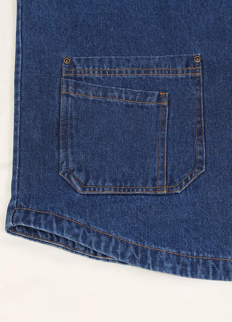 Close-up of the hand pocket of blue men's winter denim flannel lining shirt jacket