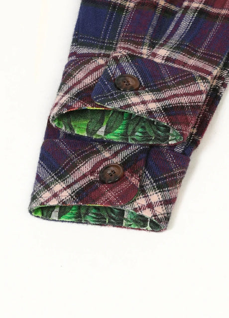 Kids blueberry red flannel plaid shirt cuffs with button detail