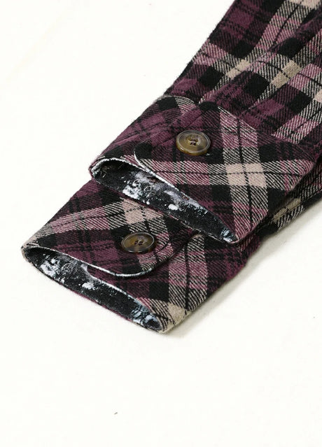 Kids crimson blush flannel plaid shirt cuffs with button pattern detail