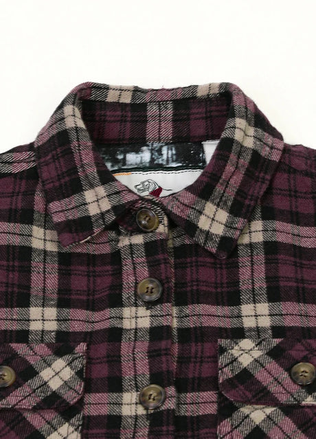 Kids crimson blush flannel plaid shirt with buttoned front closure detail