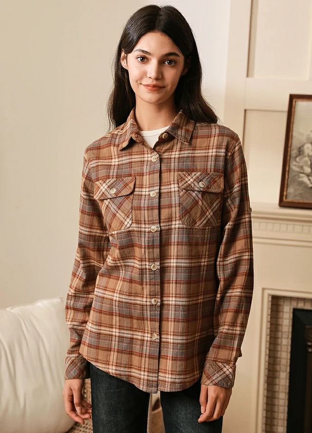 Women's Wildlife Adventure Flannel Plaid Shirt