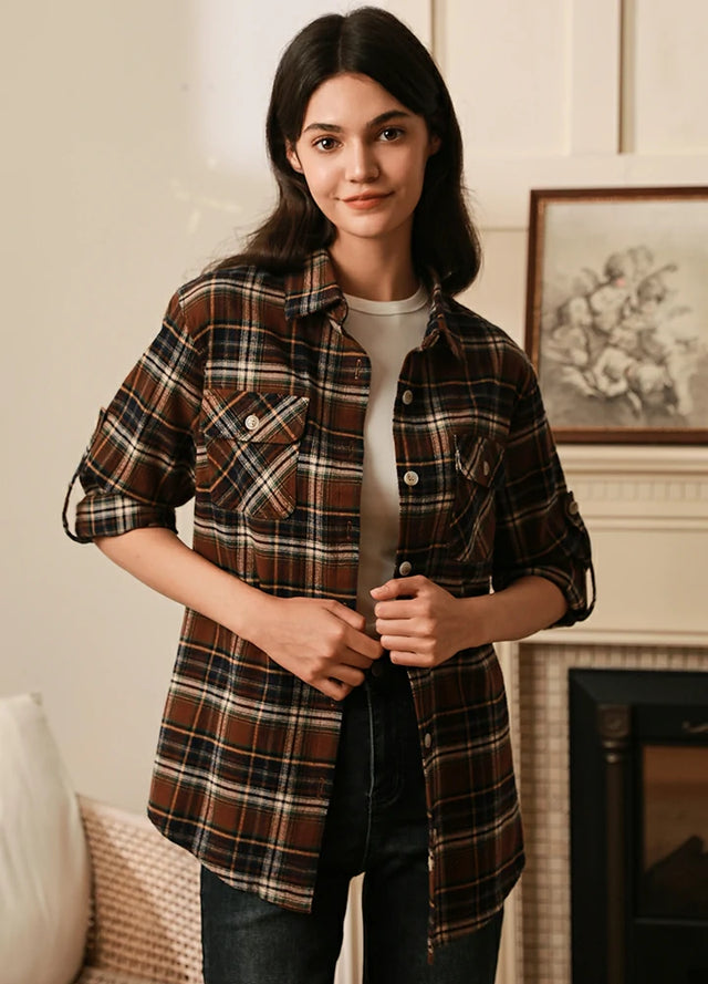 Women's Wildlife Adventure Flannel Plaid Shirt